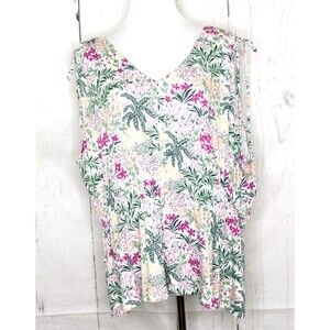 Wonderly Sleeveless Top Size 3X Elastic Waist Shirred Shoulder Multi Floral NWT